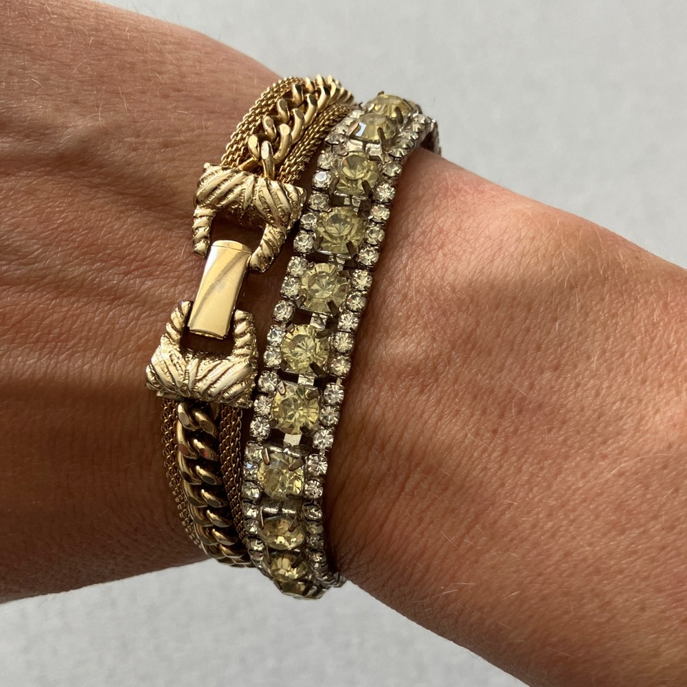 Vintage Gold-Tone Chain and Yellow Rhinestone Bracelets